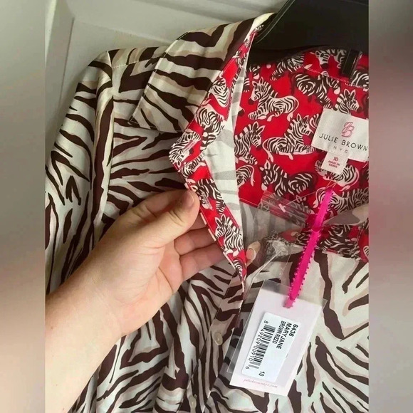 Julie Brown NYC Mary Jane Brown Rizzo Zebra Print Shirt Dress - Picture 7 of 10